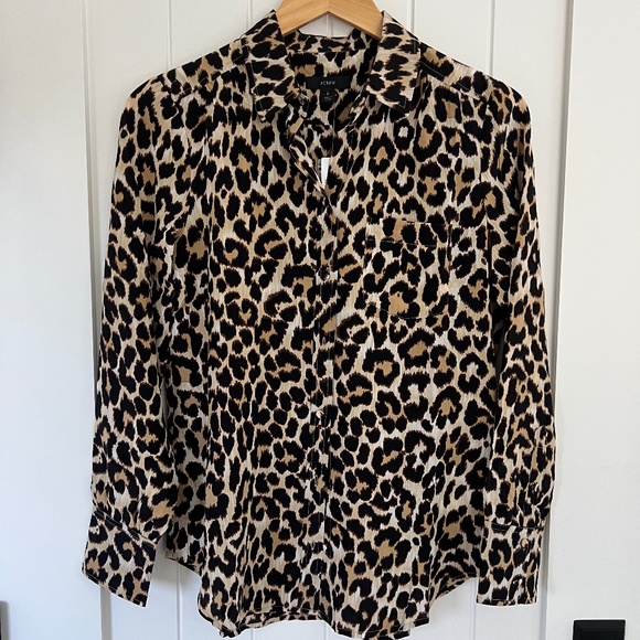 J. Crew Leopard Print Silk Blouse, sz 2 NWT - Picture 1 of 3